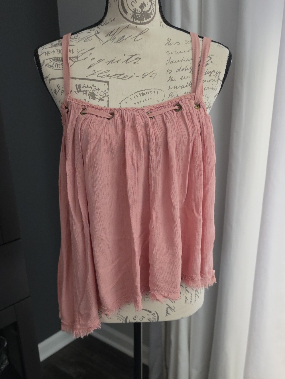Free People Light Pink 3 Strap Gauze Tank Top